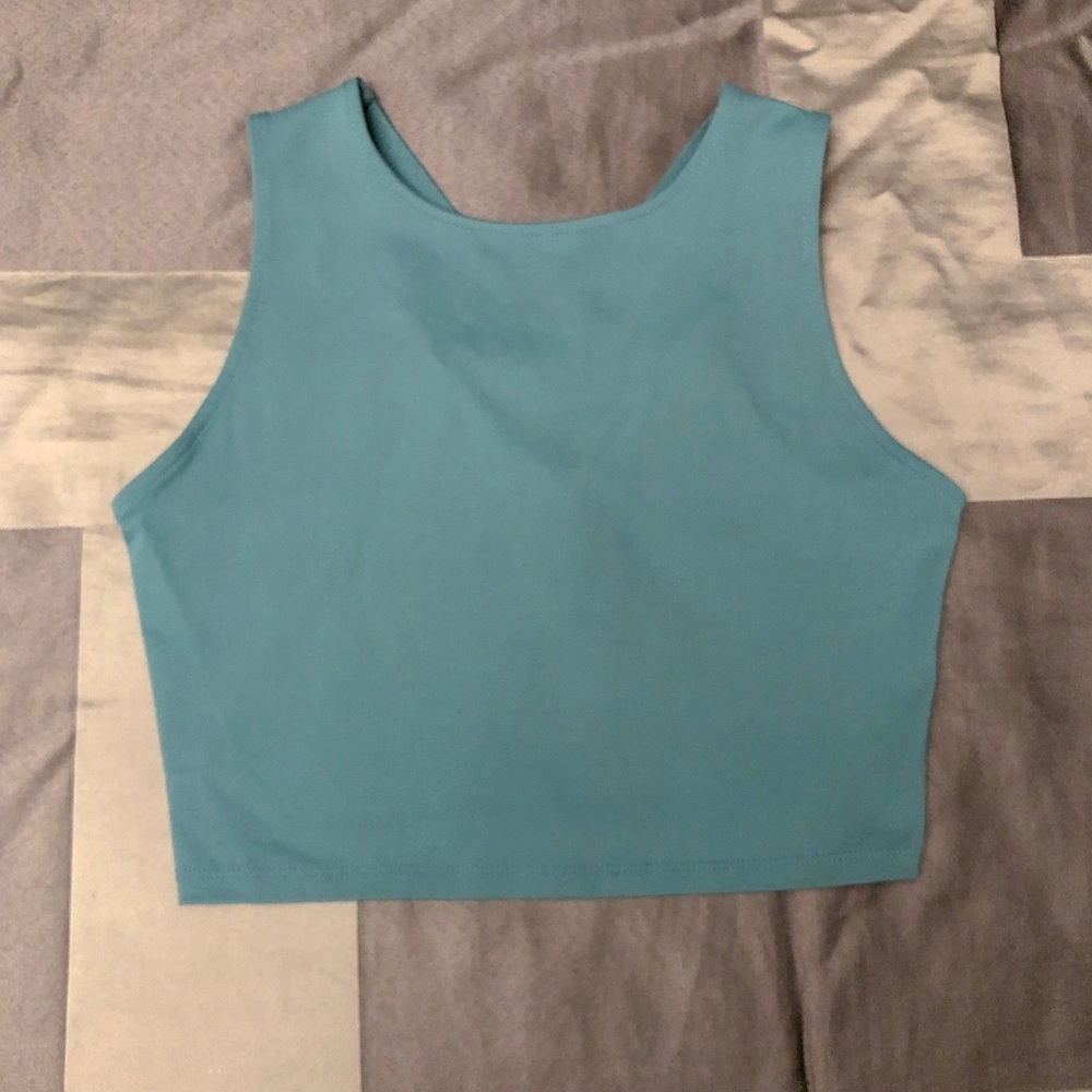 Teal, form-fitted, athletic crop tank top